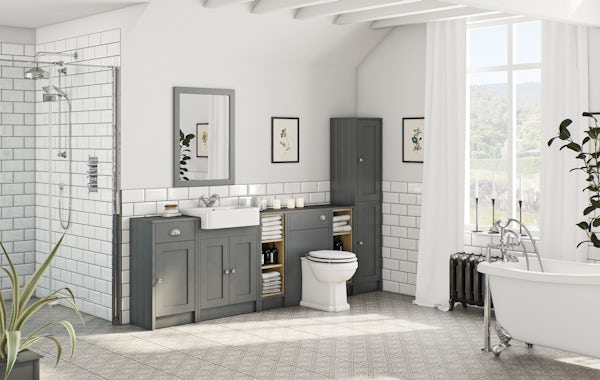 The Bath Co. Dulwich stone grey semi recessed vanity unit and mirror 600mm