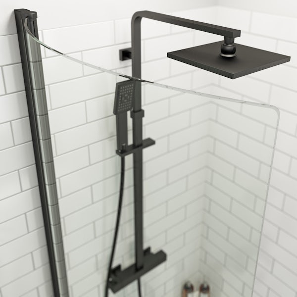 Orchard 6mm matt black P shaped shower bath screen