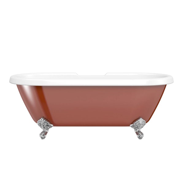 Front on shot of russet painted roll top bath