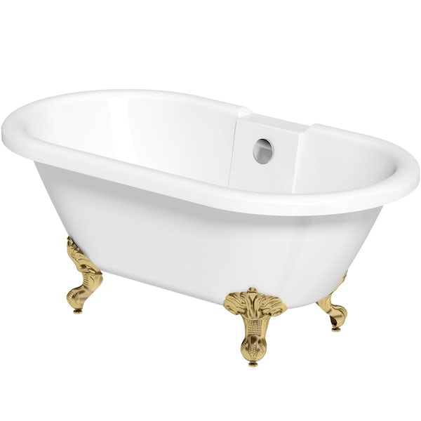 Orchard Traditional double ended roll top bath with brushed brass ball and claw feet