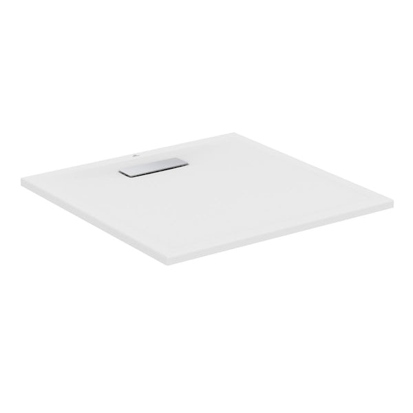 Ideal Standard Ultraflat 800 x 800mm square shower tray in silk white with waste