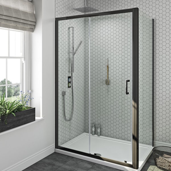 SmarTap black smart shower system with Mode black shower enclosure 1200 x 800