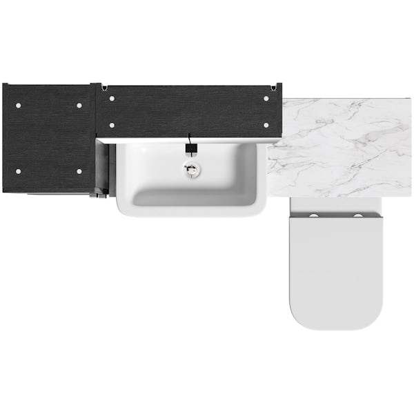 Reeves Nouvel quadro black tall fitted furniture & mirror combination with white marble worktop