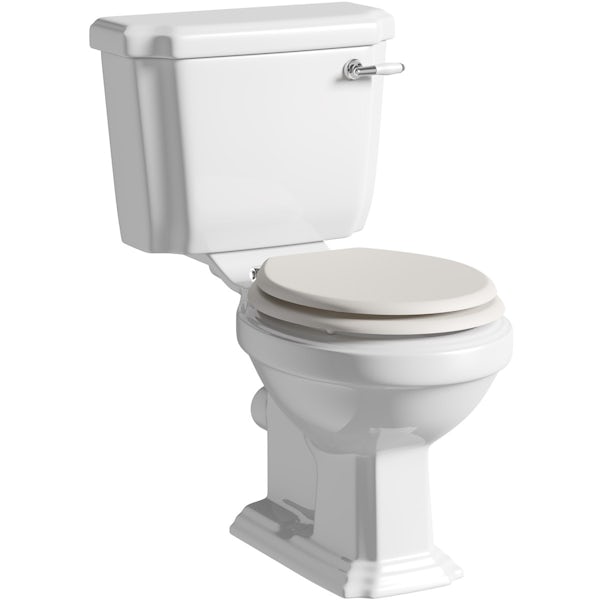 Dulwich close coupled toilet with soft close wooden toilet seat white