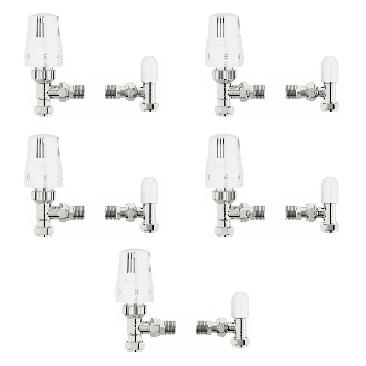 The Heating Co. Thermostatic white angled radiator valves - 5 pairs