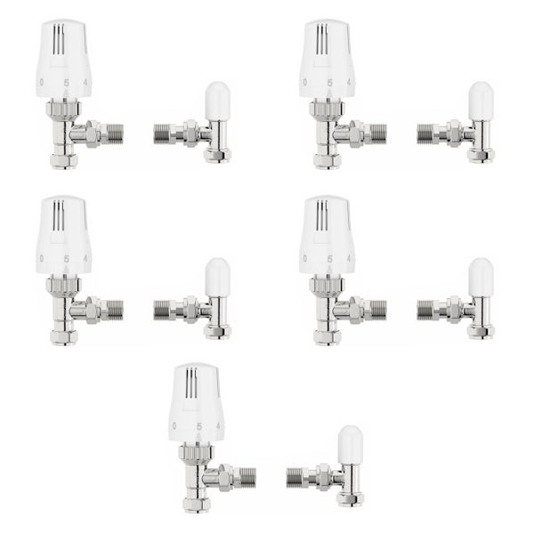 5 pairs of Orchard thermostatic white angled radiator valves