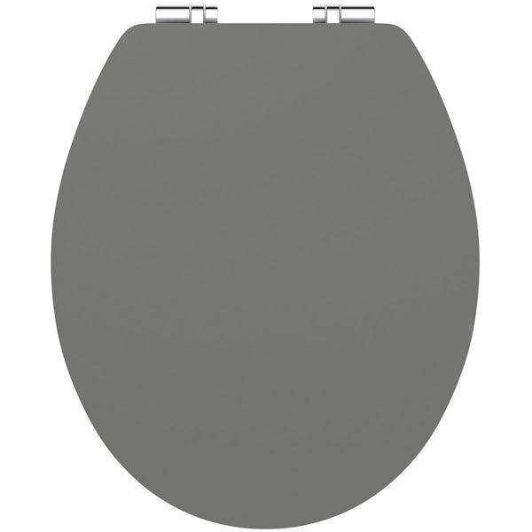 Charcoal grey shine acrylic toilet seat with soft close quick release hinge