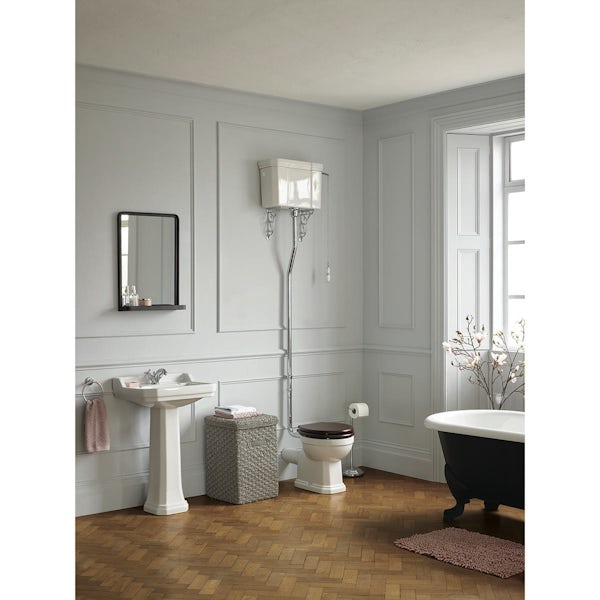 Ideal Standard high level toilet with mahogany toilet seat