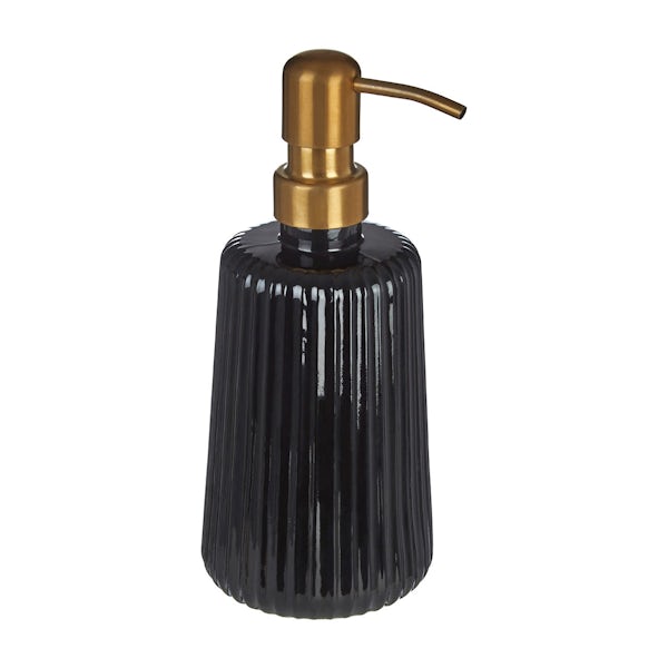 Accents Brittany black ribbed glass soap dispenser