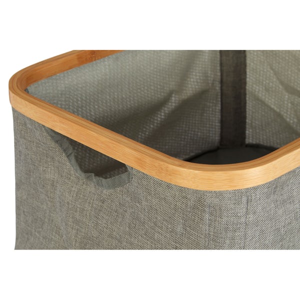 Carrick bamboo and grey fabric storage basket