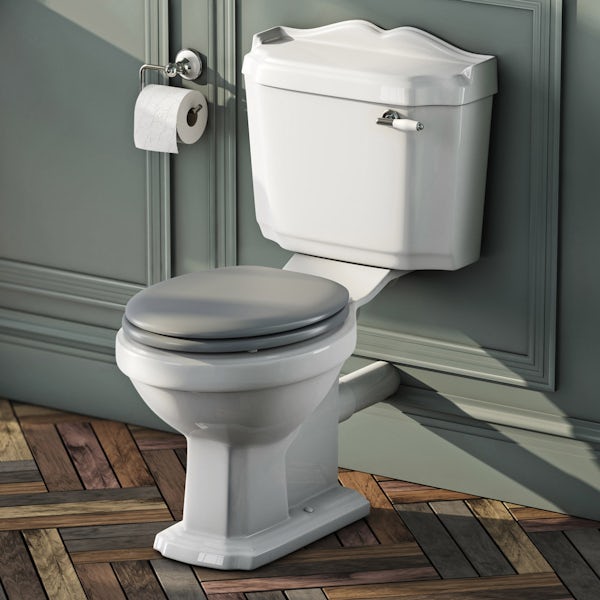 Winchester close coupled toilet inc grey soft close seat