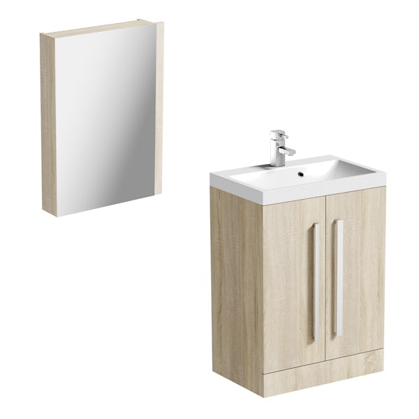 Orchard Wye oak vanity unit with mirror cabinet 600mm