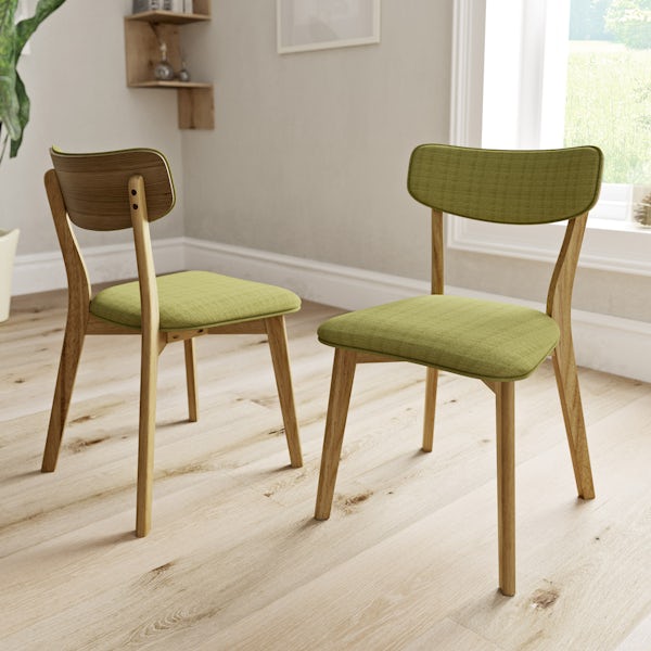 Ernest Oak and Green Pair of Dining Chairs