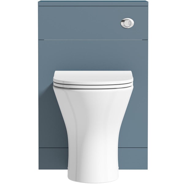 Orchard Lea ocean blue slimline back to wall unit 500mm and Derwent round back to wall toilet with seat