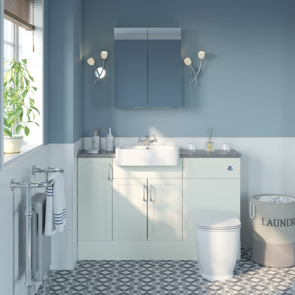The Bath Co. Newbury white small fitted furniture & mirror combination with mineral grey worktop