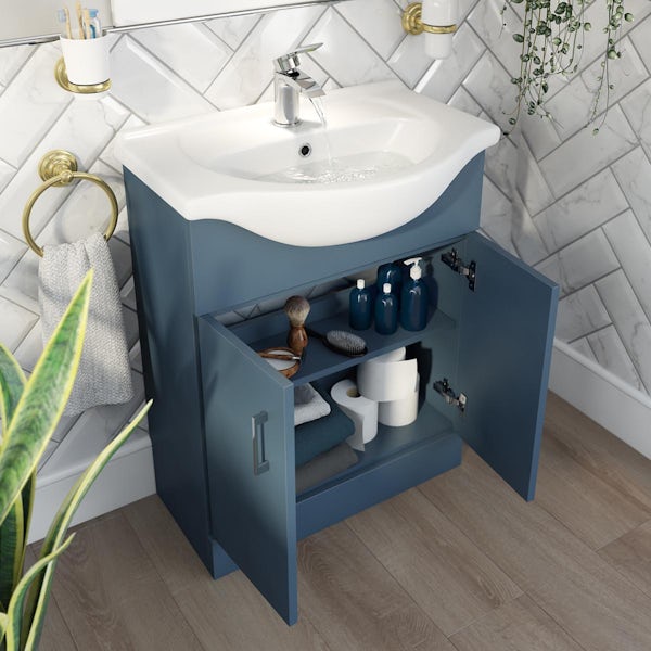 Orchard Lea ocean blue floorstanding vanity unit and ceramic basin 650mm