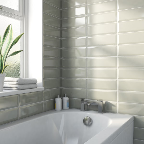 Maxi Metro sage bevelled gloss wall tile 100mm x 300mm