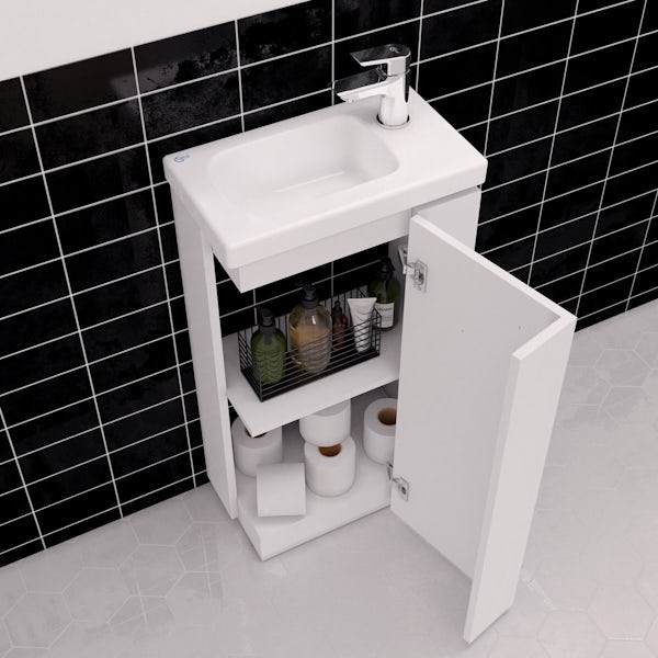 Ideal Standard Concept Space right handed cloakroom corner suite with vanity unit and basin