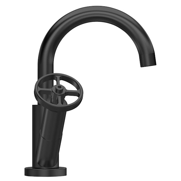 Mode Hicks black basin mixer tap with waste