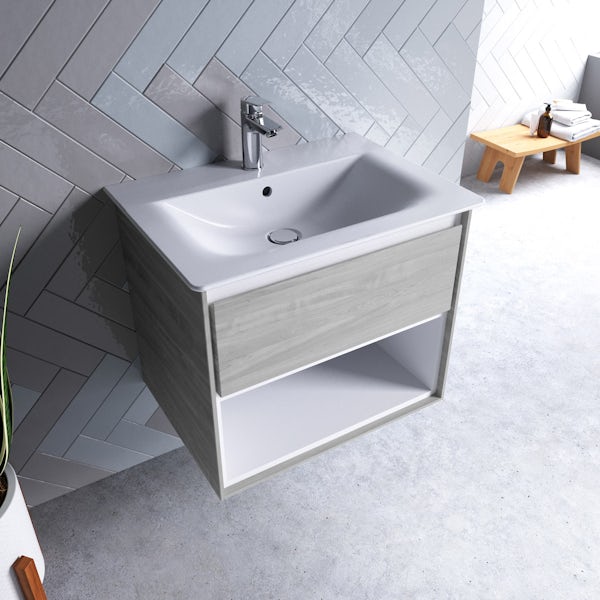 Ideal Standard Concept Air wood light grey open vanity unit with close coupled toilet