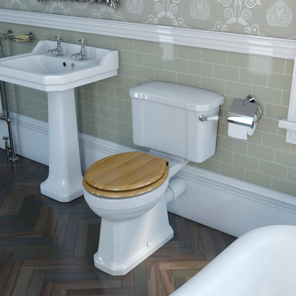 Camberley Close Coupled Toilet inc Luxury Solid Oak Seat