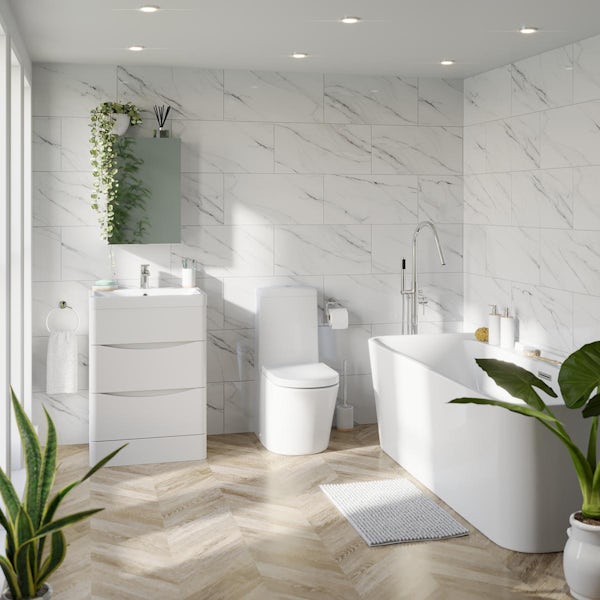 Calcolo Wilson gloss white marble ceramic wall tile 300 x 600mm