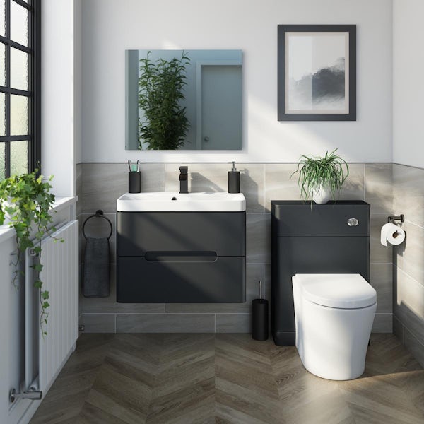 Mode Lois graphite wall hung vanity unit and ceramic basin 700mm with tap