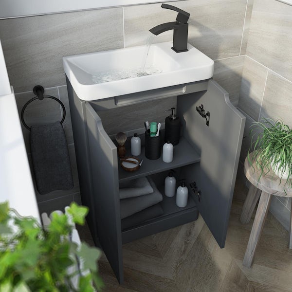 Mode Lois graphite cloakroom vanity unit and ceramic basin 550mm at ...