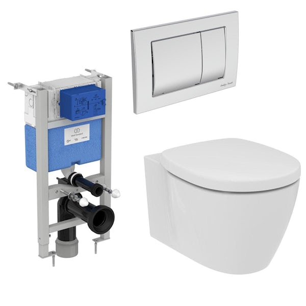 Armitage Shanks Edit R Aquablade wall hung toilet and soft close seat with Septa Pro M1 chrome flush plate and Prosys 820mm concealed cistern frame