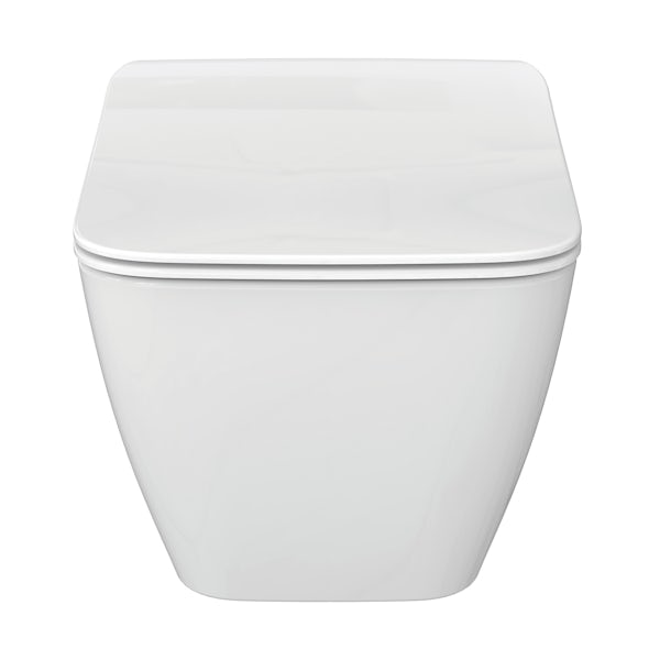 Ideal Standard Strada II wall hung toilet with soft close seat and wall mounting frame with push plate cistern