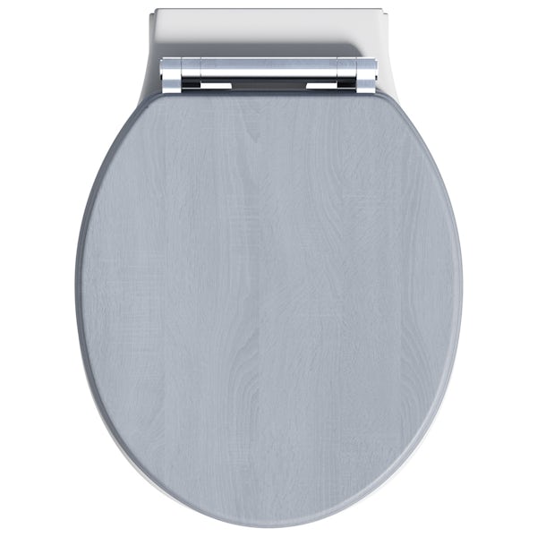 The Bath Co. Traditional back to wall toilet with Beaumont powder blue wooden toilet seat