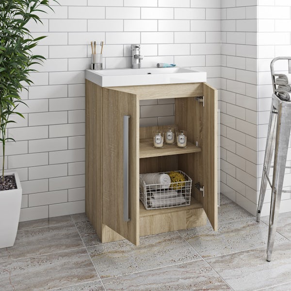 Orchard Wye oak furniture package with vanity unit 600mm