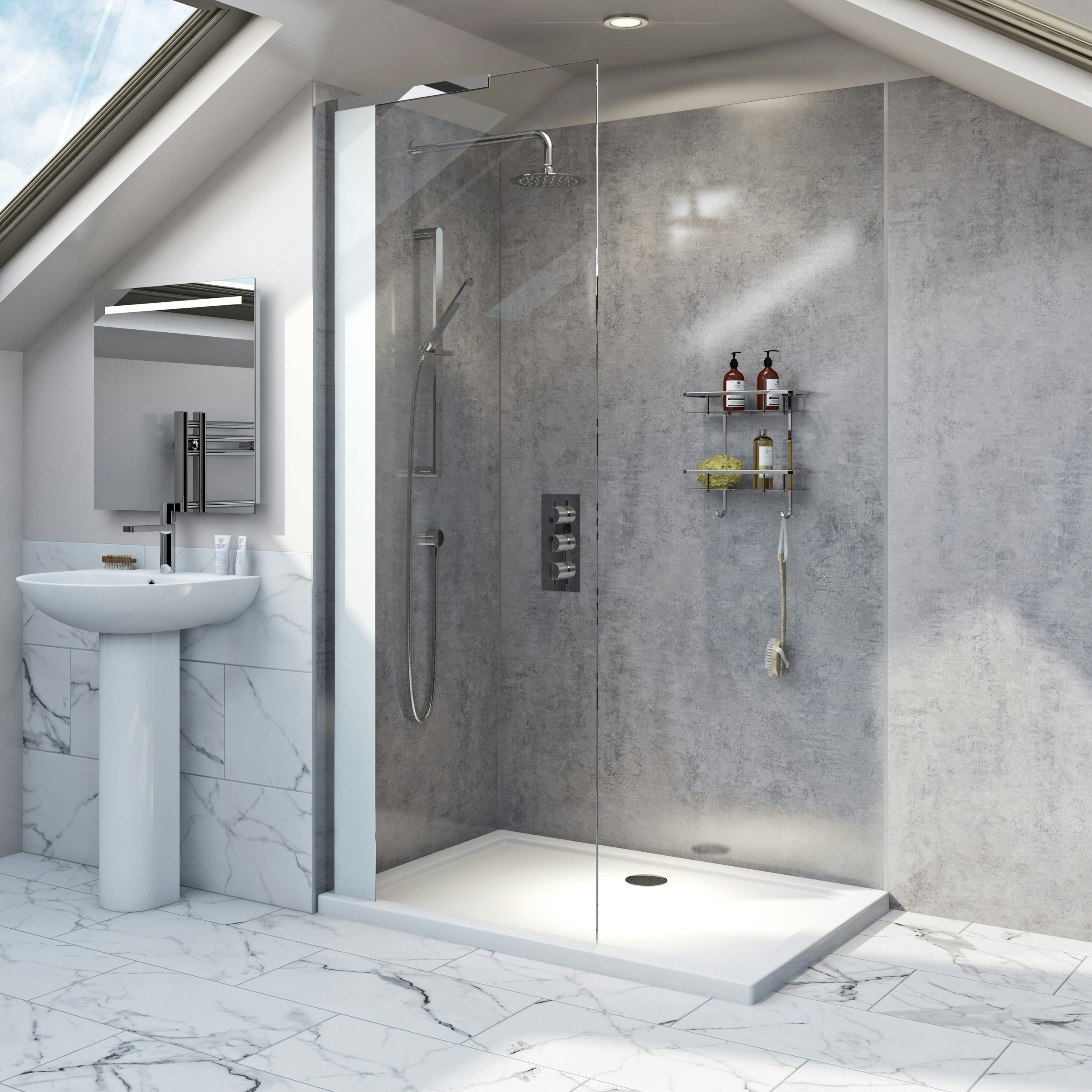 Mode Hale 8mm low iron glass wet room glass screen with stone shower tray 1600 x 800