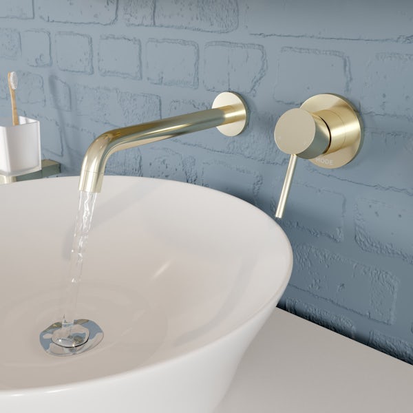 Mode Spencer round wall mounted gold basin mixer tap