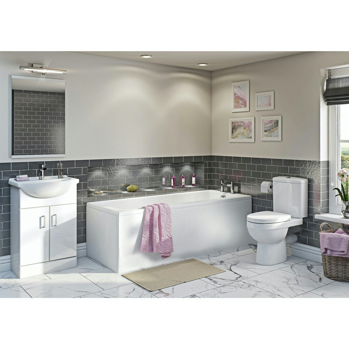 Orchard Eden white vanity bathroom suite with straight bath 1800 x 800