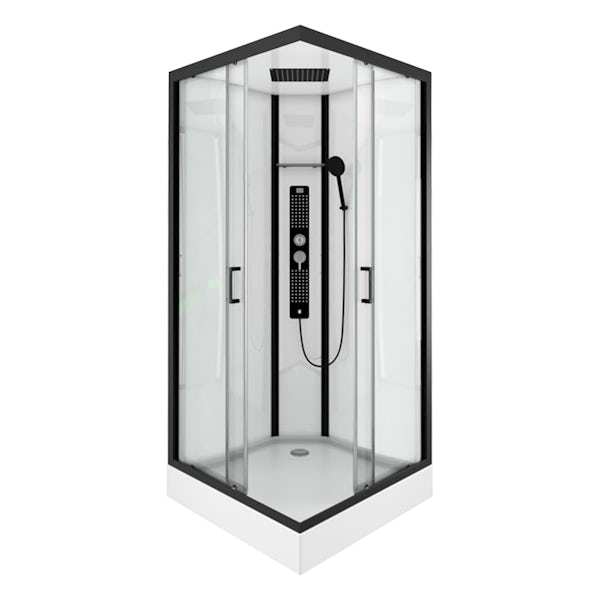 Insignia Monochrome black framed square hydro-massage shower cabin 900 x 900