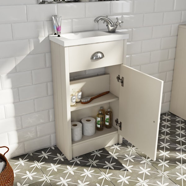 Orchard Dulwich stone ivory cloakroom floorstanding vanity and basin 460mm with tap