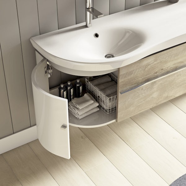 Mode Burton white & rustic oak wall hung vanity unit and basin 1200mm with tap