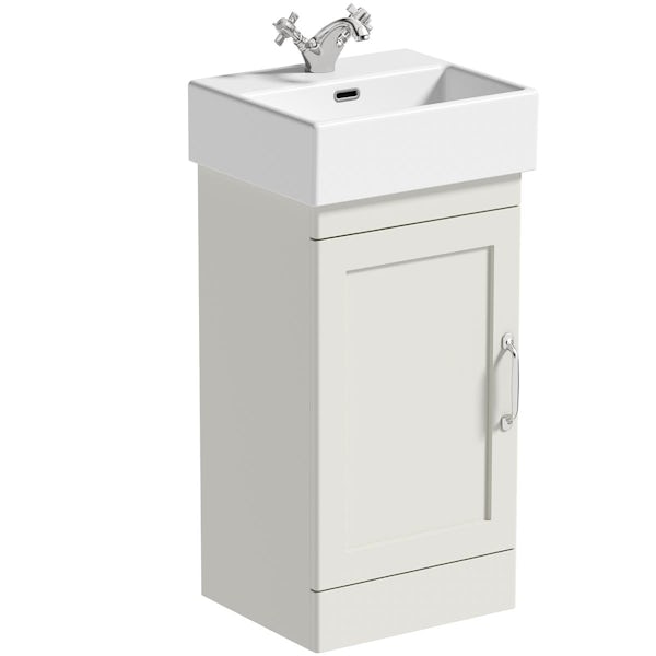 The Bath Co. Aylesford linen white floorstanding vanity unit and ceramic basin 400mm with tap