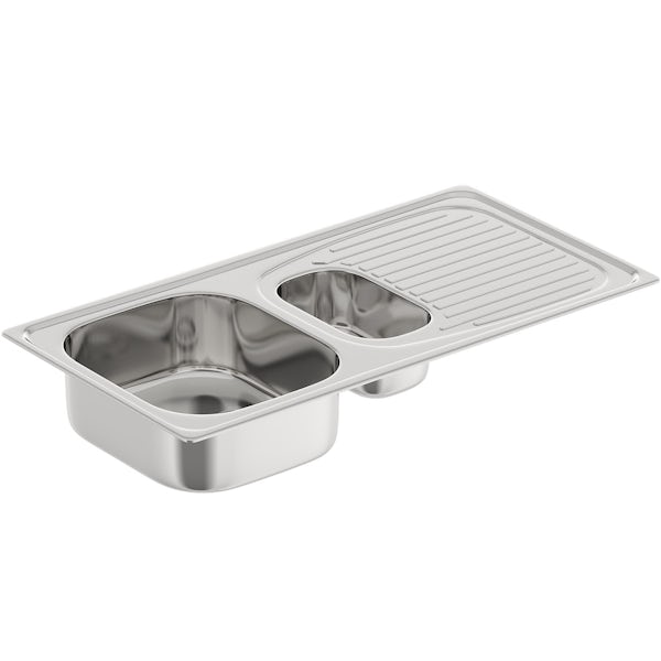 Leisure Euroline reversible stainless steel 1.5 bowl kitchen sink and Schon Burgh tap