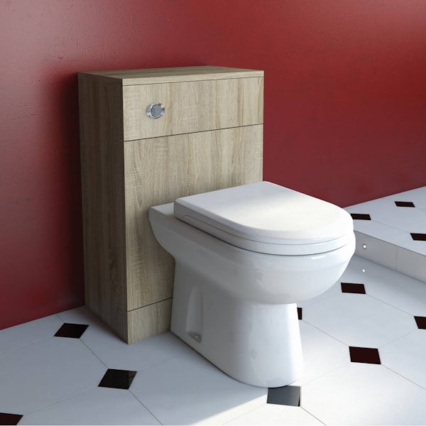 Sienna Oak Slimline back to wall toilet unit with Demar back to wall toilet