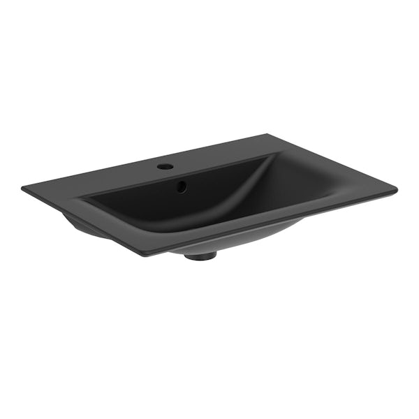 Ideal Standard silk black Connect Air 1 tap hole wall mounted basin 640mm