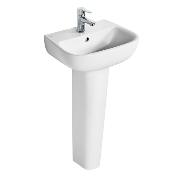 Ideal Standard Studio Echo cloakroom suite with open close coupled toilet and full pedestal basin 450mm