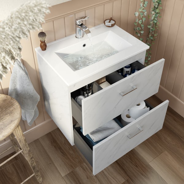 Orchard Lea marble wall hung vanity unit and ceramic basin 600mm
