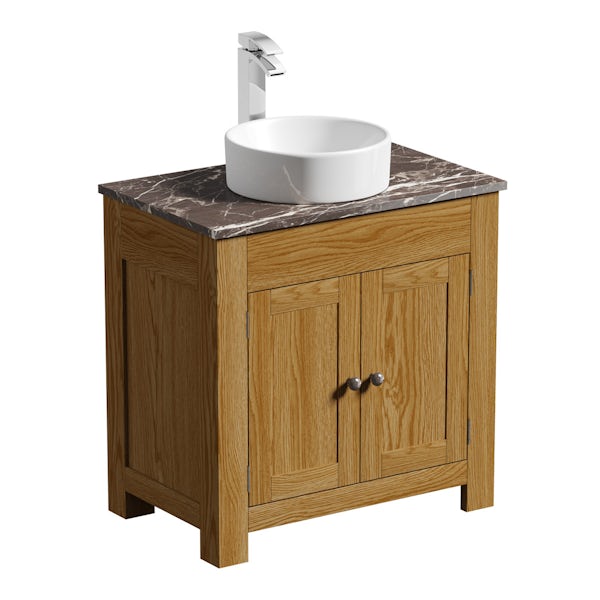 The Bath Co. Chester oak washstand with brown marble top and Calhoun basin 800mm