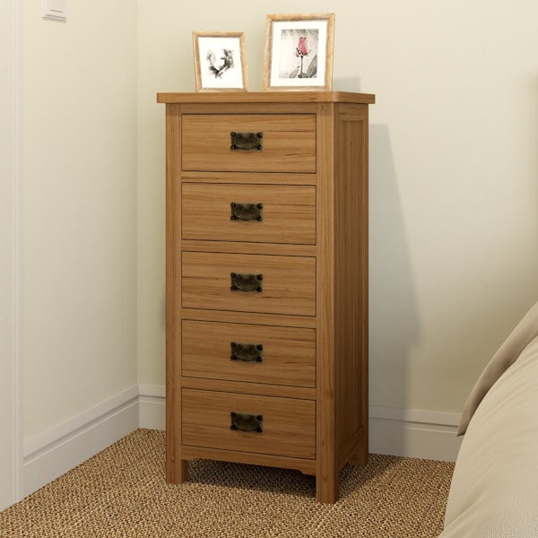 Rome Oak 5 Drawer Tall Chest with Mirror