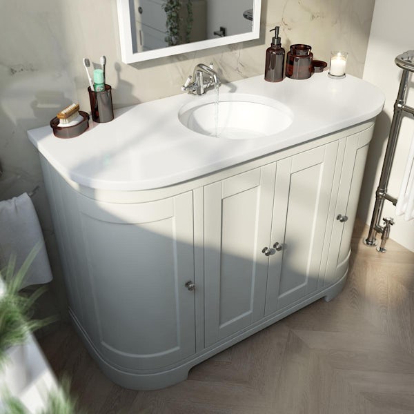 The Bath Co. Aylesford linen white curved vanity unit and basin 1200mm with arctic white worktop
