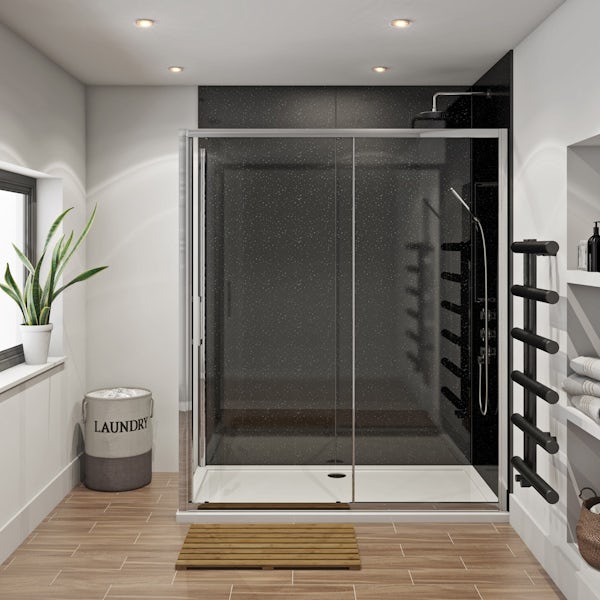 Mode Hardy shower enclosure pack 1700 x 700 with Multipanel Economy Moonlit quartz shower wall panels