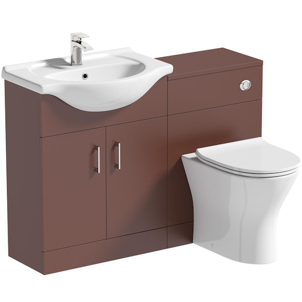 Orchard Lea tuscan red 1155mm combination and Derwent round back to wall toilet with seat