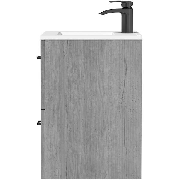 Orchard Lea concrete wall hung vanity unit with black handle and ceramic basin 600mm